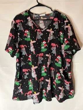 Scrubstar Black Holiday Animal Print Short Sleeve Scrub Top